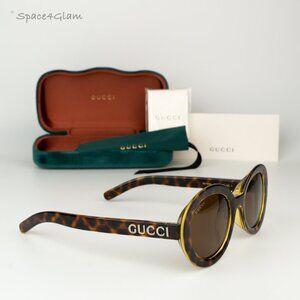 NEW Gucci GG1722SA 002 Spotted Havana Nicotine Brown Unisex Oval Sunglasses